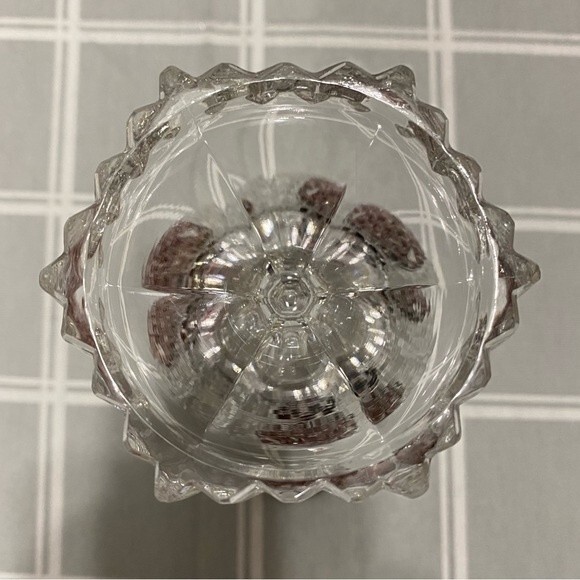 Vtg Ruby Red Glass Pedestal Bowl Diamond Point Teardrop 3 Sided Dish Unique - Picture 8 of 8